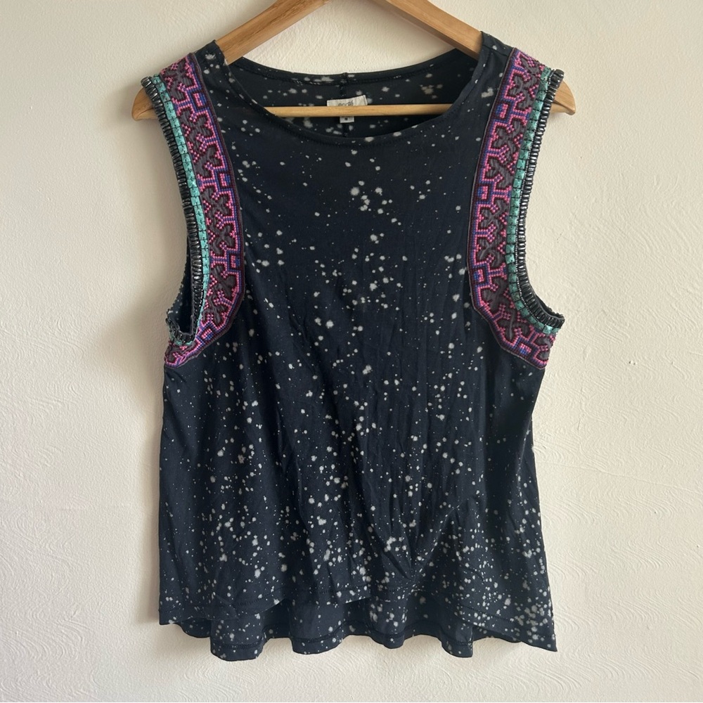 Boho Statement Ecote Urban Outfitters Beaded & Embroidered Bleach-Wash Tank - S